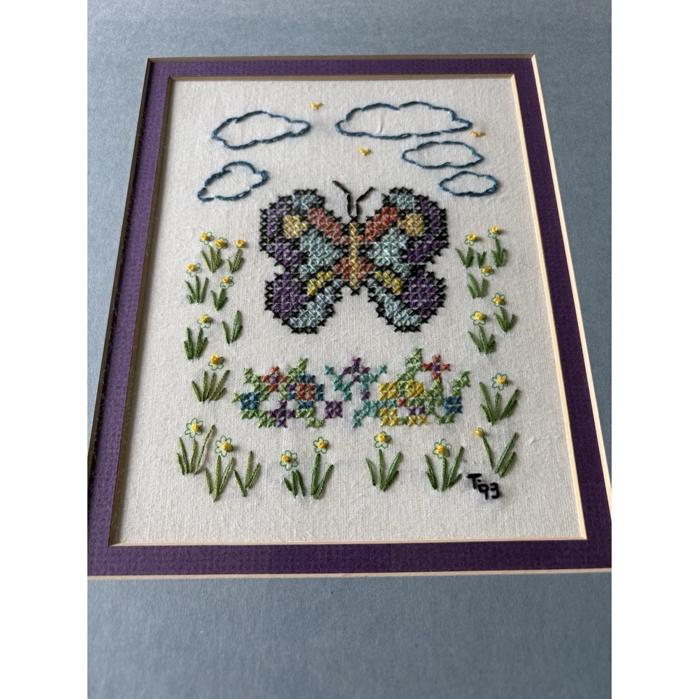 vintage framed butterfly cross stitch - Picture 6 of 10